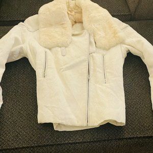 White jacket with fur trim